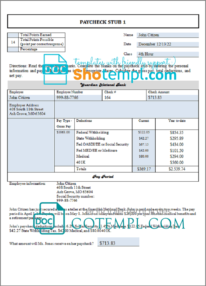 # good liker pay stub template in Word and PDF format