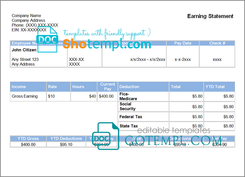 # square deal pay stub template in Word and PDF format