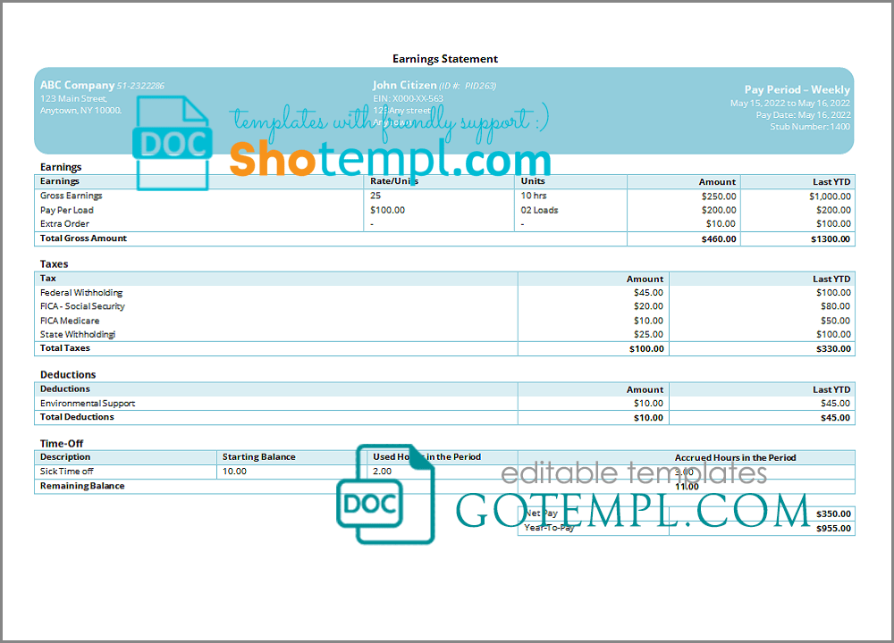 # nice lawn pay stub template in Word and PDF format