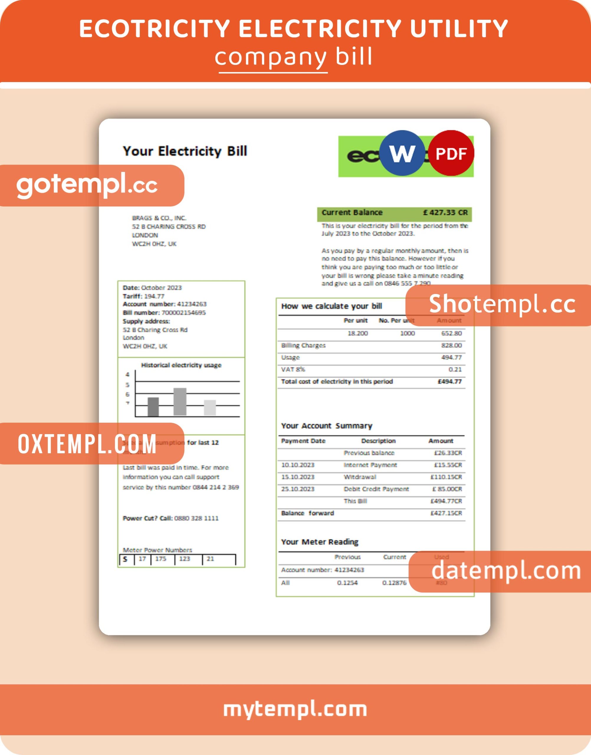 SP Group business utility bill, Word and PDF template
