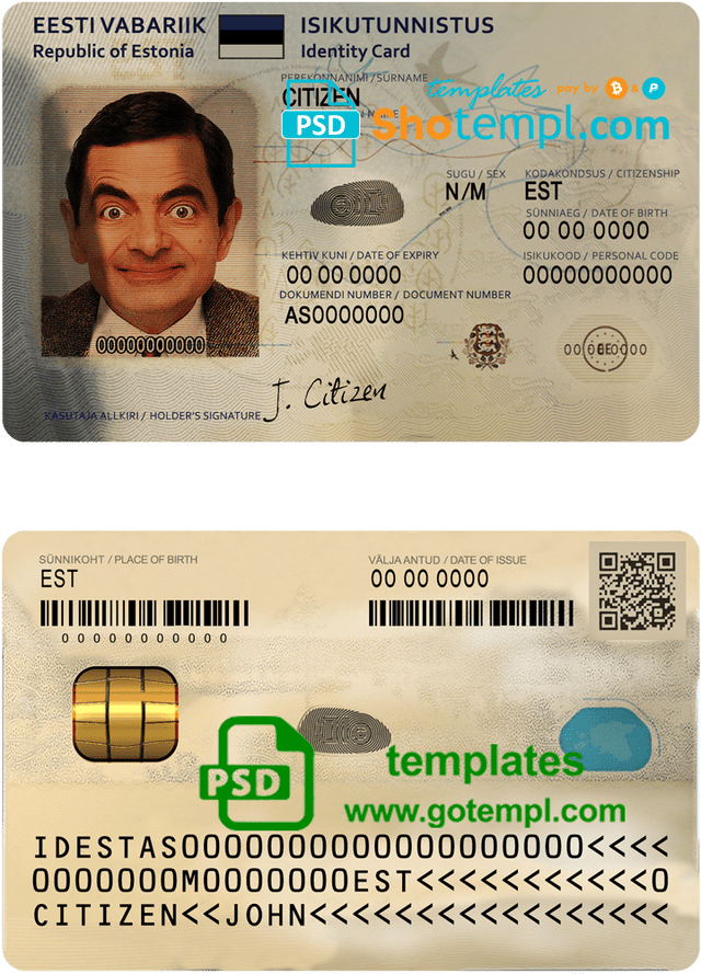 Estonia ID template in PSD format, fully editable (2018 - present)