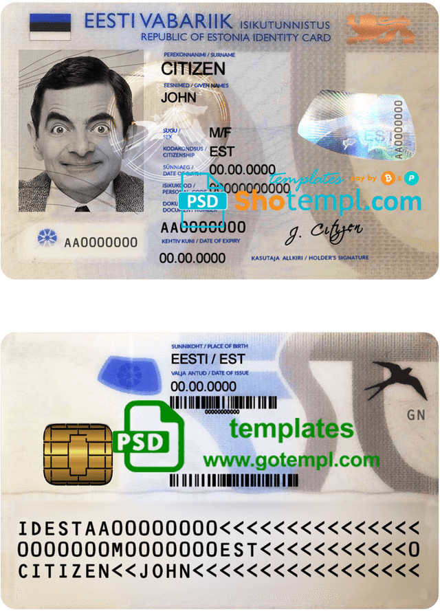 Estonia ID template in PSD format, fully editable