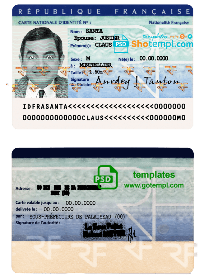 France ID template in PSD format, fully editable
