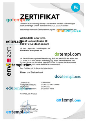 Germany Envizert GmbH zertifikat certificate PSD download template