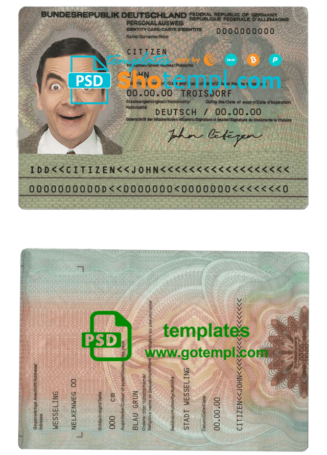 Germany ID template in PSD format, fully editable (2010 - 2020)