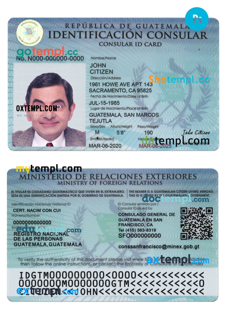 Guatemala ID card PSD template, completely editable