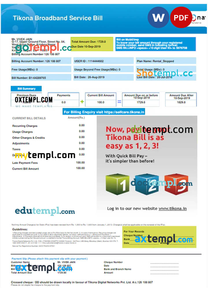 INDONESIA TIKONA utility bill Word and PDF template