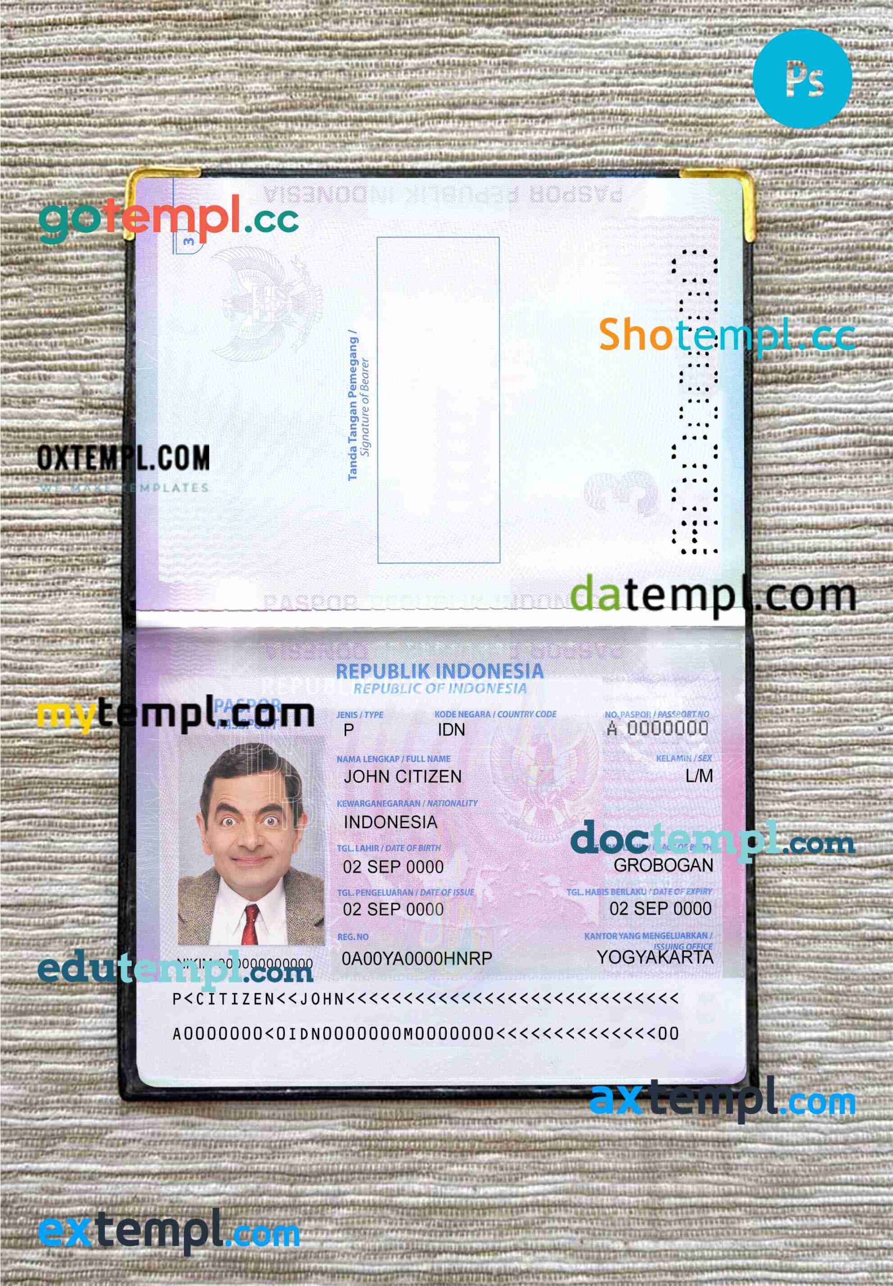 Indonesia passport PSD files, scan and photograghed image, 2 in 1