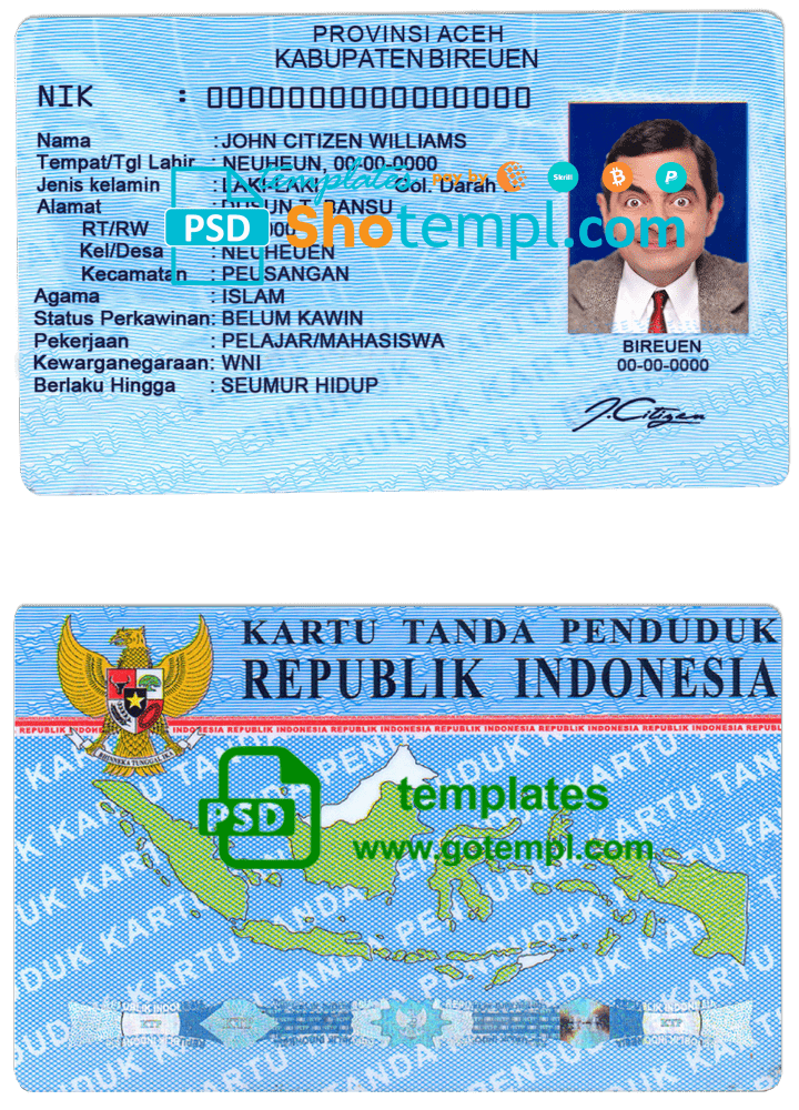 Indonesia ID template in PSD format (2016 - present)