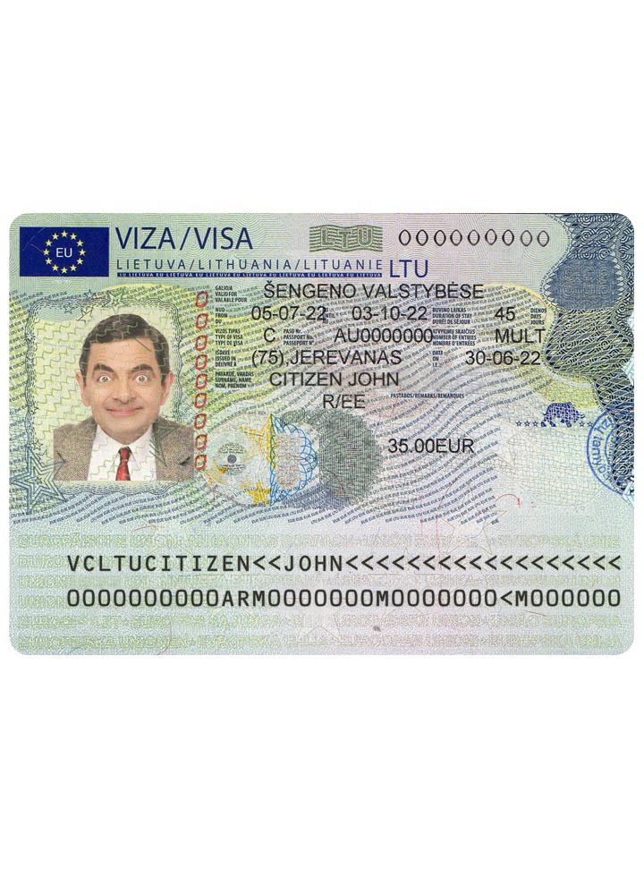 Lithuania Schengen visa from Lithuanian embassy, PSD template, 2022