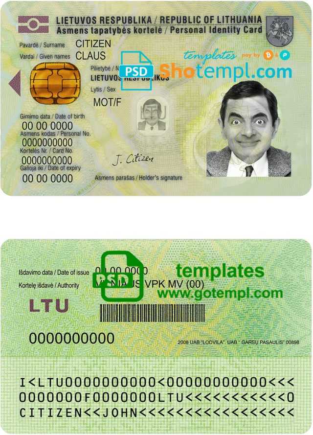 Lithuania ID template in PSD format, fully editable, with all fonts
