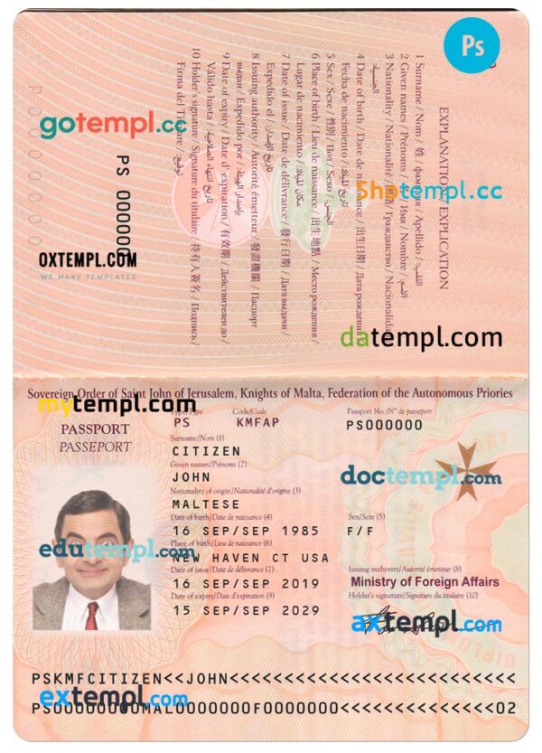 Malta passport template in PSD format, 2019 – present
