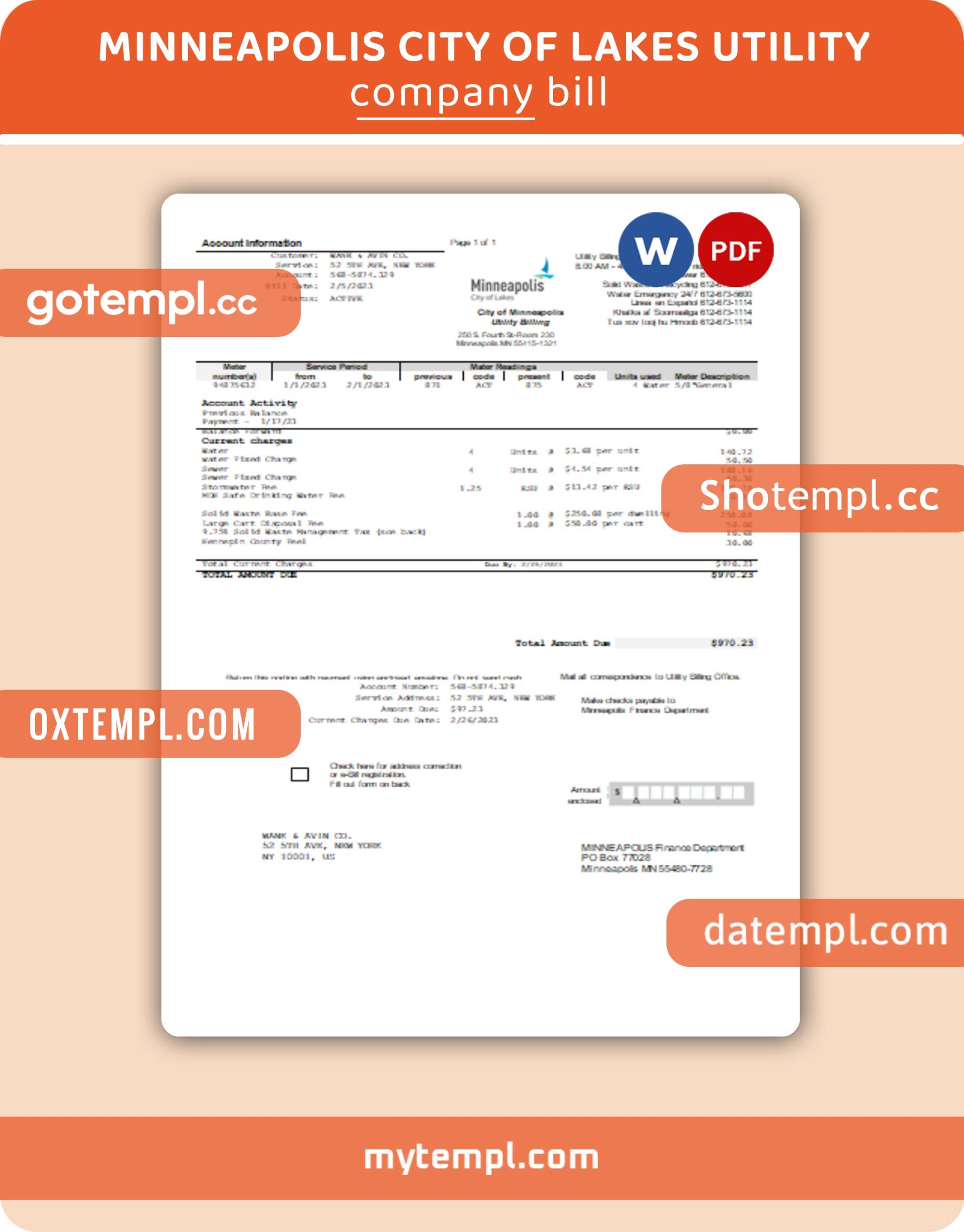 Austria Wasserverband Steinberg water utility bill template in Word and PDF format
