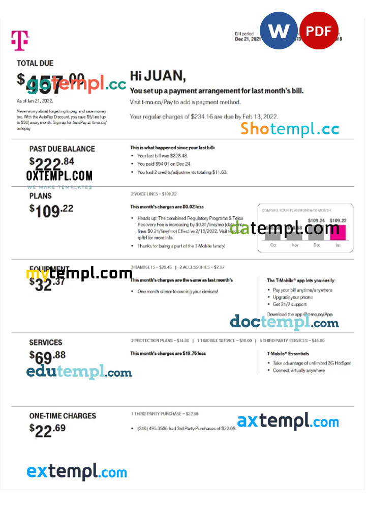 NETHERLANDS T-MOBILE utility bill Word and PDF template