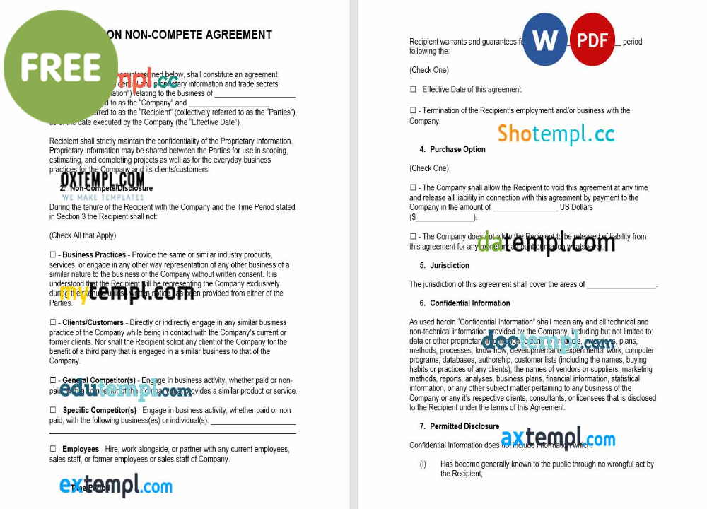 Oregon non-compete agreement template, Word and PDF format