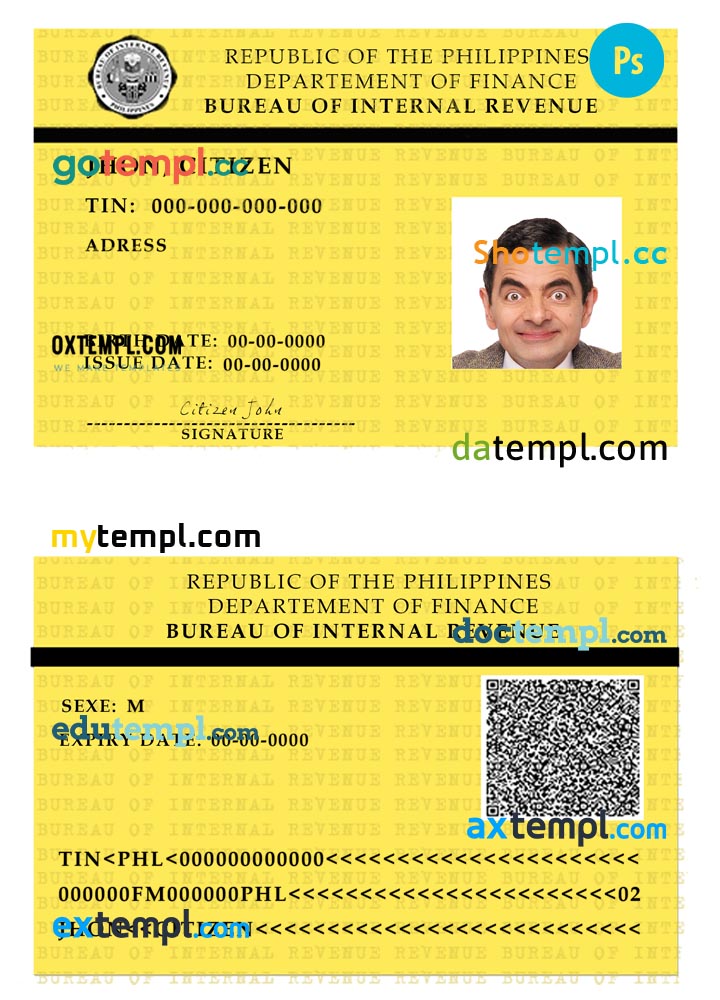 Philippines bureau of internal revenue card template in PSD format, with fonts