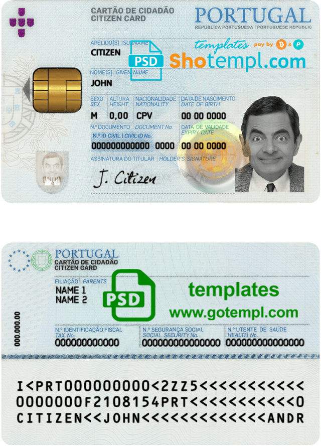 Portugal ID template in PSD format, fully editable
