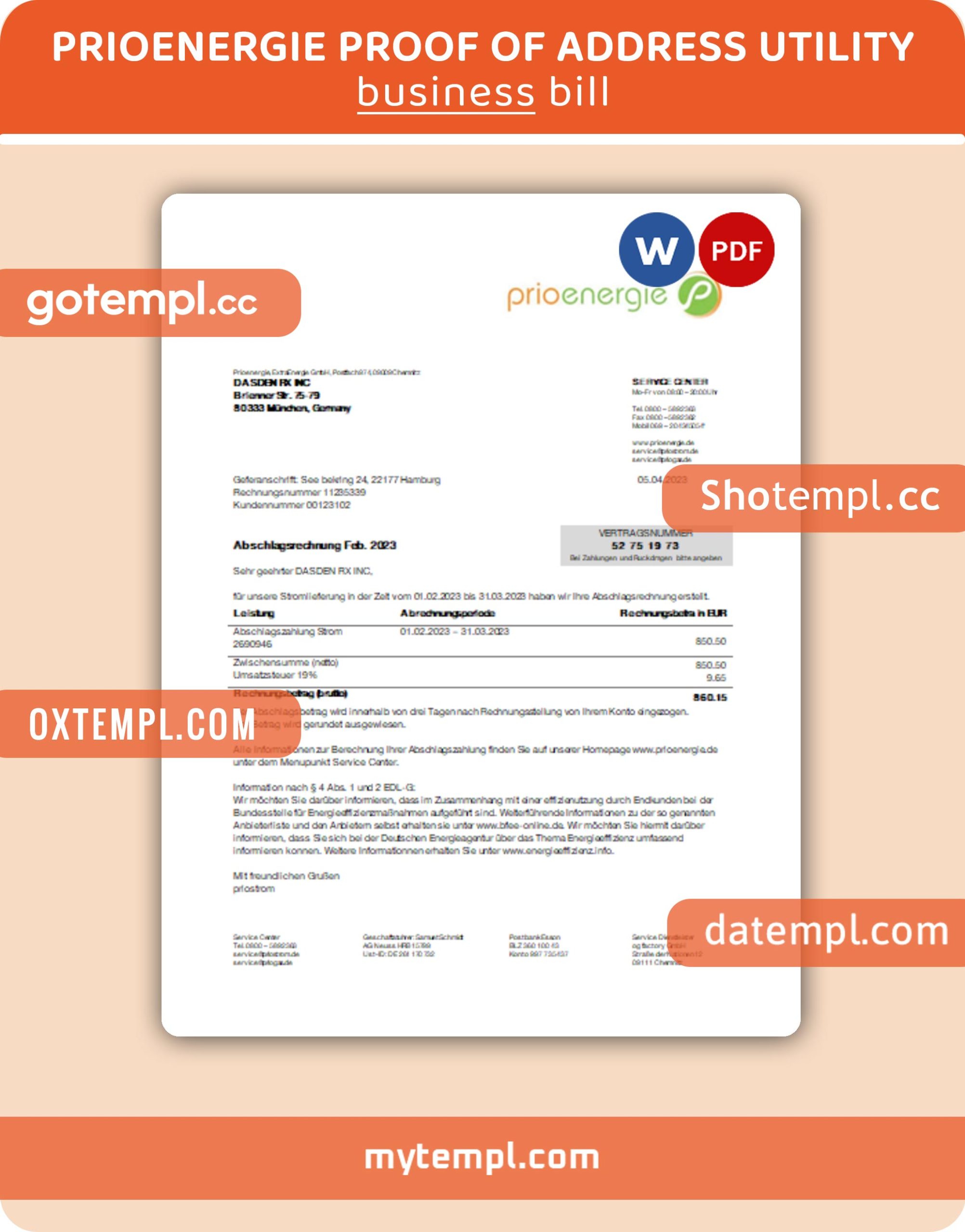 USA Ohio Vectren Energy utility bill template in Word and PDF format