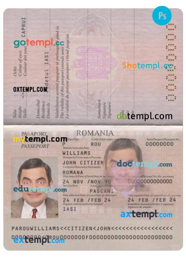 Romania passport template in PSD format, 2013 – present