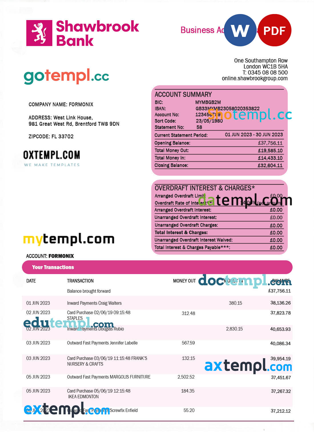 School Teacher Invoice template in word and pdf format