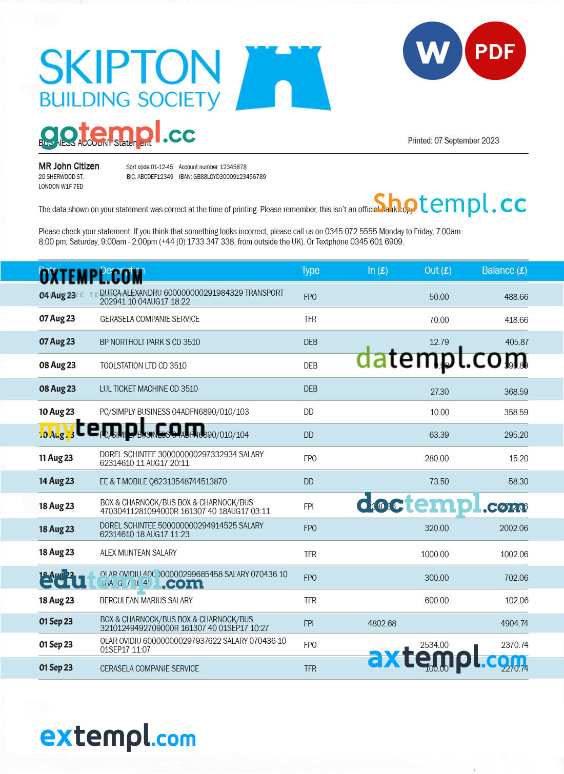 Sample Construction Invoice template in word and pdf format
