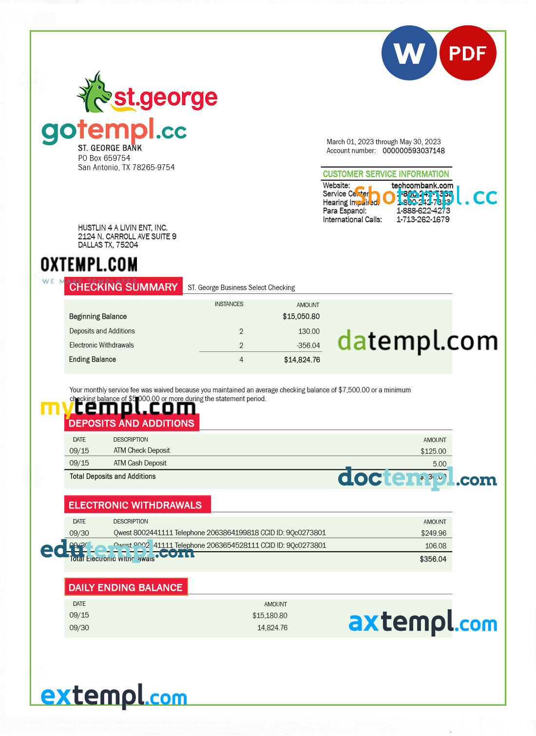 St. George Bank organization statement Word and PDF template