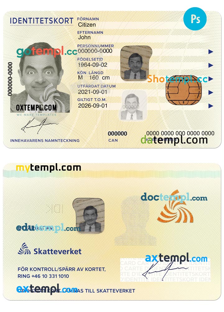 Sweden identity card PSD template, 2017 - present