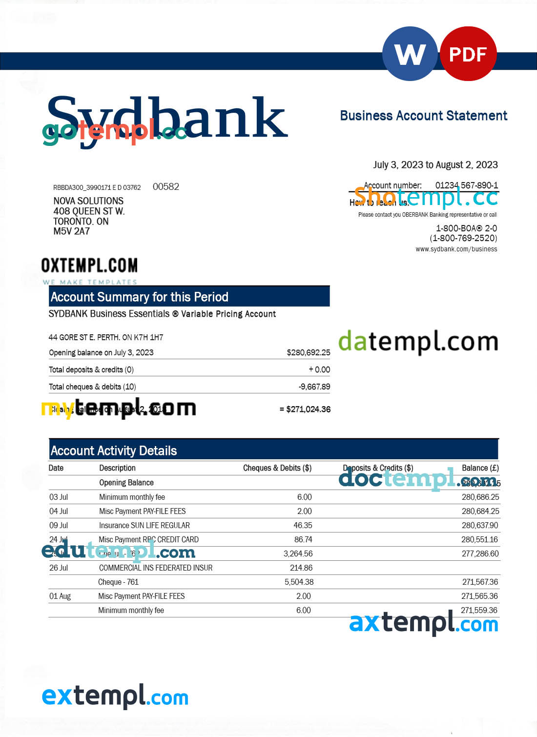 China Merchants bank firm account statement Word and PDF template