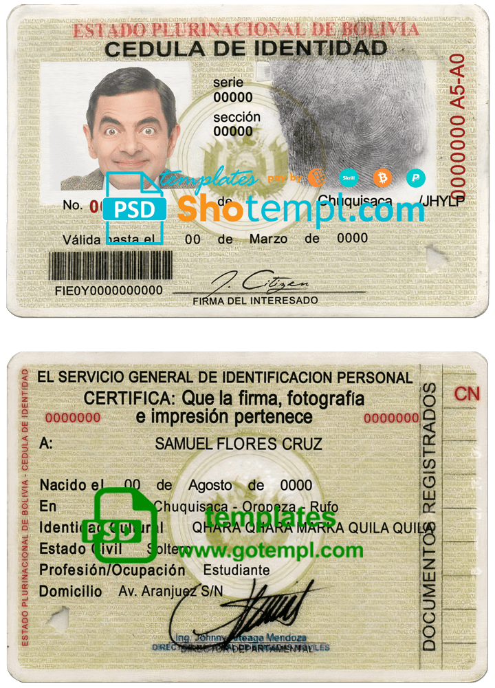 Bolovia ID card template in PSD format, fully editable