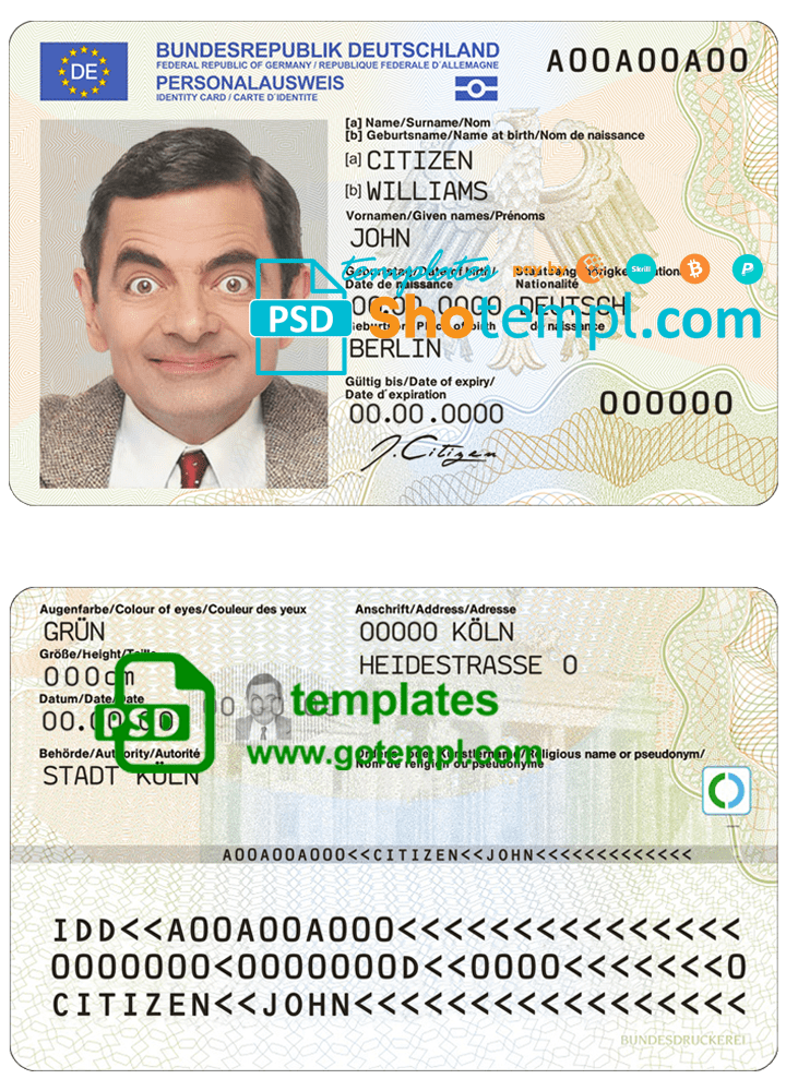 Germany ID template in PSD format, fully editable, with all fonts (2021 - present)