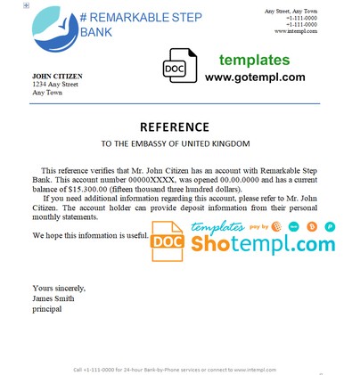 # remarkable step bank template of bank reference letter, Word and PDF format (.doc and .pdf)
