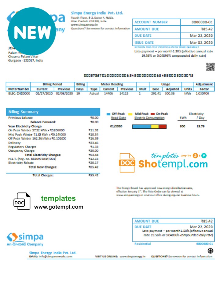 India Simpa Energy India Pvt. Ltd utility bill template in Word and PDF format