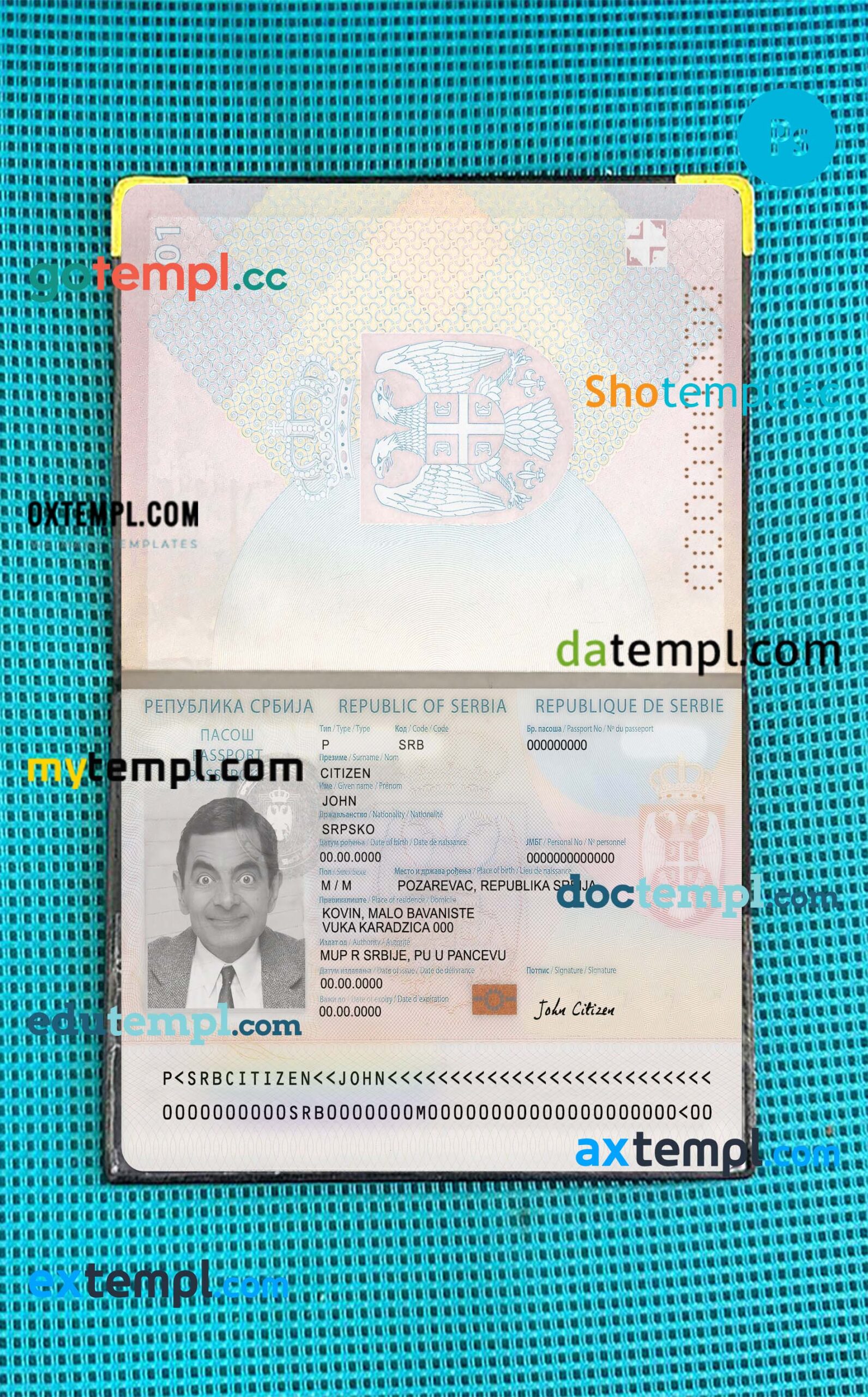 Serbia passport editable PSD files, scan and photo taken image (2018-present), 2 in 1