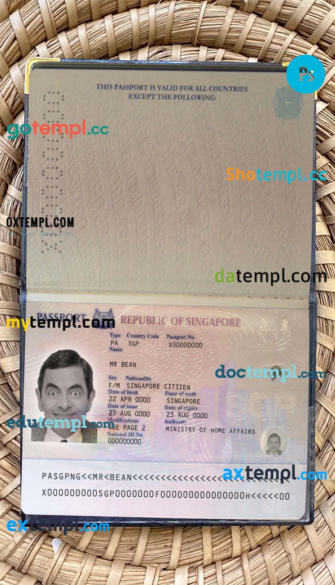 Singapore passport PSD files, scan and photo look templates (2006-2017),2 in 1