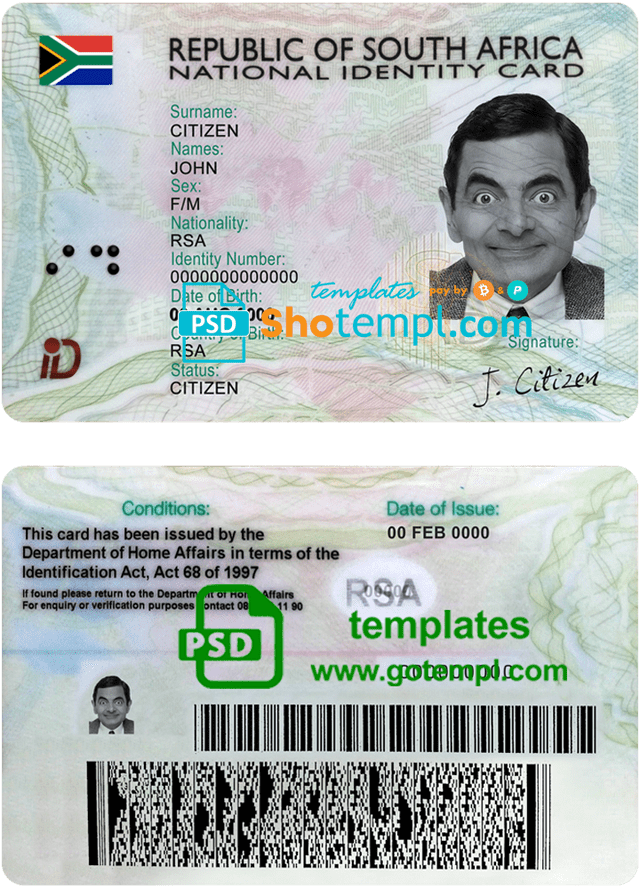 South Africa ID template in PSD format, fully editable
