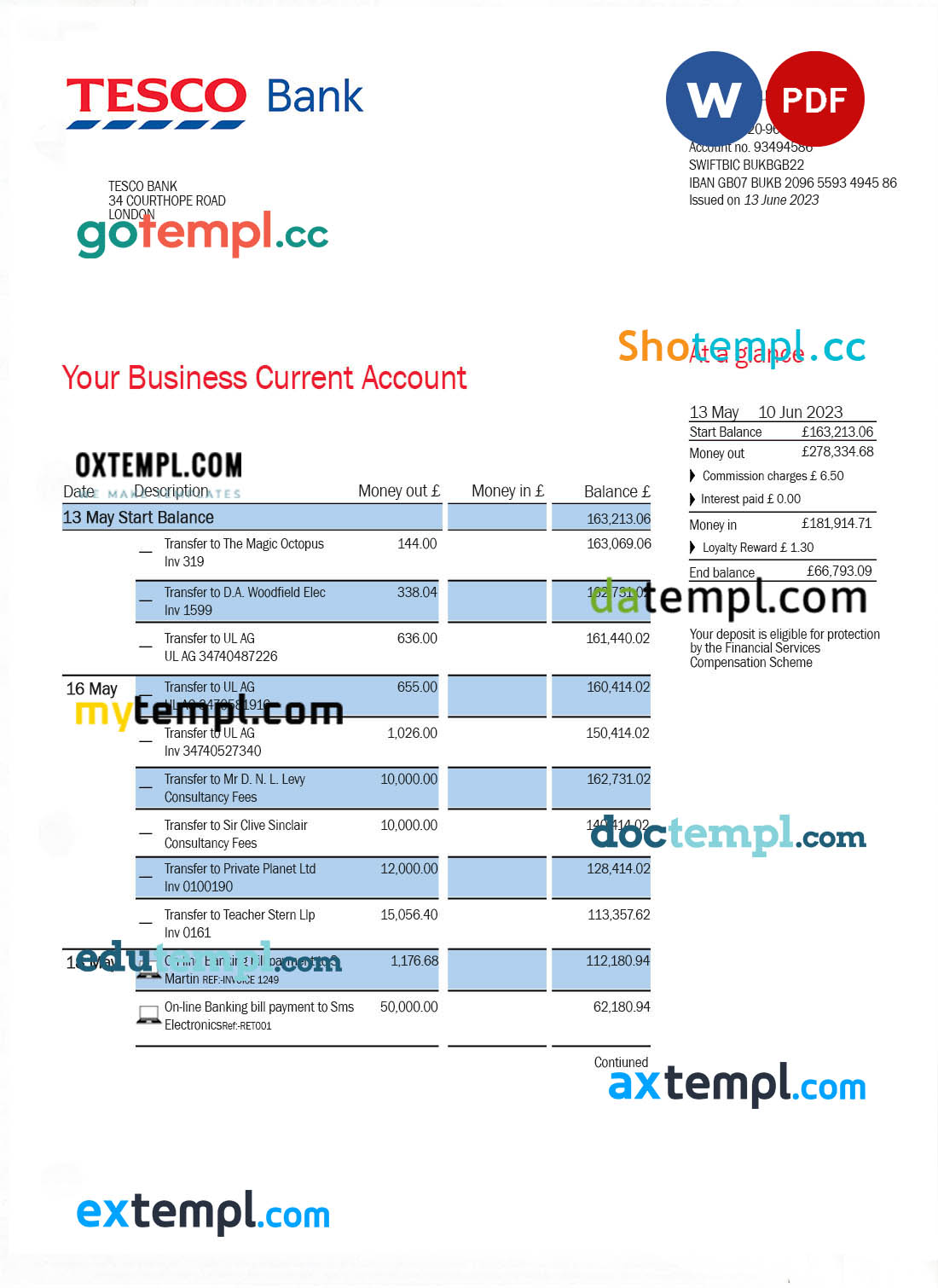 USA ADP bank account closure reference letter template in Word and PDF format