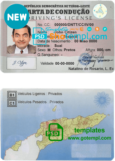 Timor-Leste driving license template in PSD format, fully editable