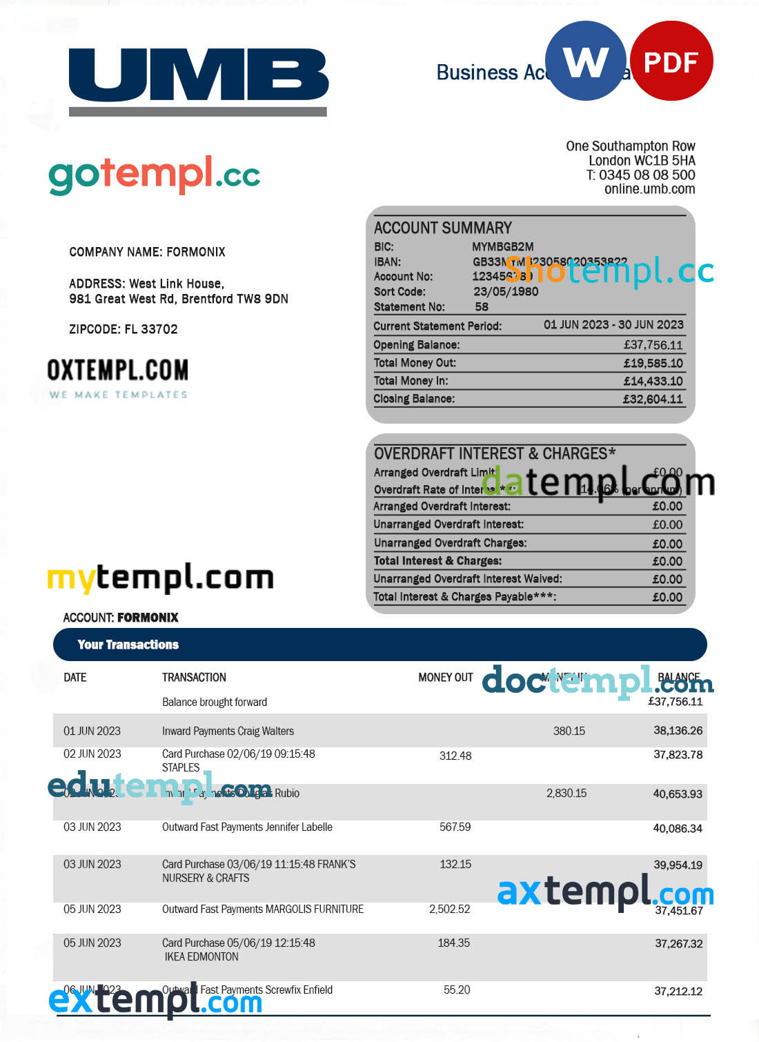 Thailand business registration certificate Word and PDF template