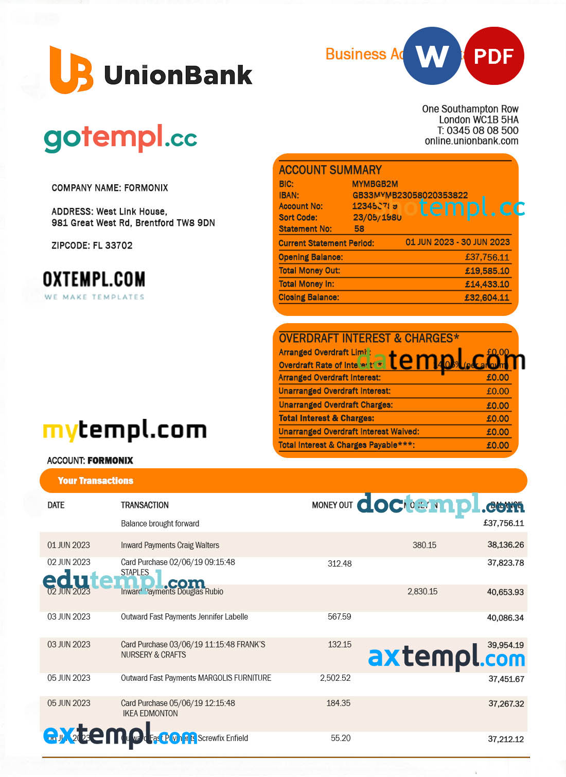 USA DL Services invoice template in Word and PDF format, fully editable