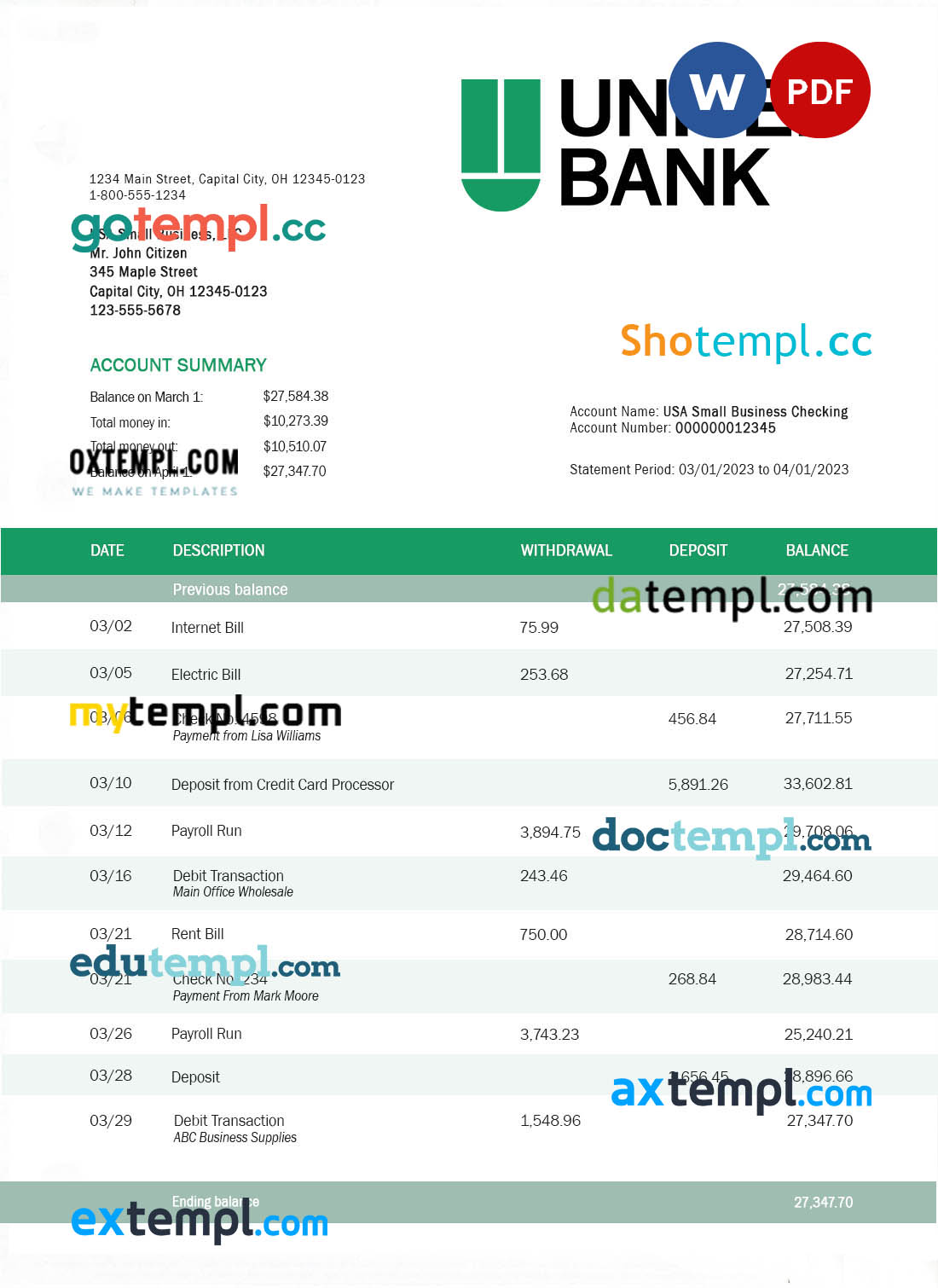 Freelance Service Invoice template in word and pdf format