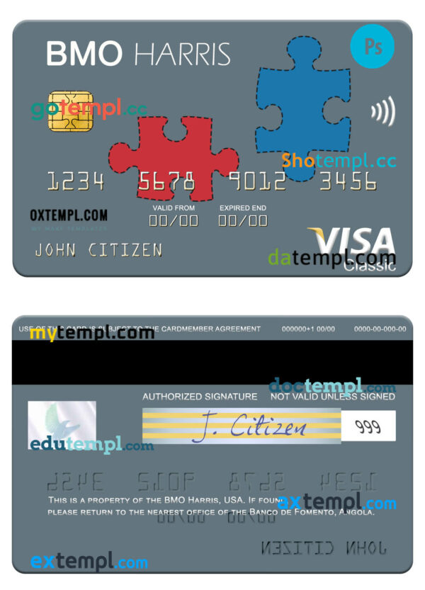 USA BMO Harris Bank visa card template in PSD format