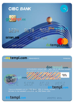 USA CIBC Bank mastercard template in PSD format