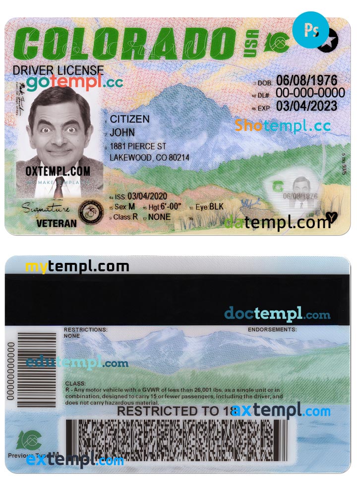 USA Colorado driving license template in PSD format, 2022 - present
