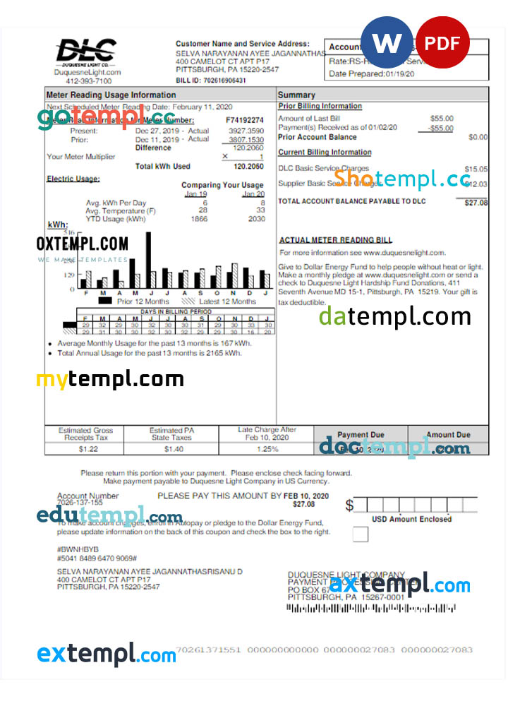 USA DLC utility bill Word and PDF template