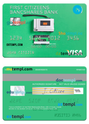 USA First Citizens BancShares Bank visa card template in PSD format