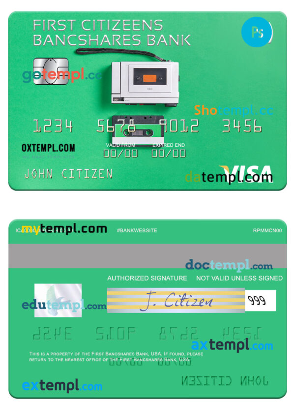 USA First Citizens BancShares Bank visa card template in PSD format