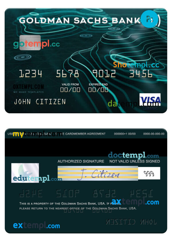 USA Goldman Sachs Bank visa card template in PSD format