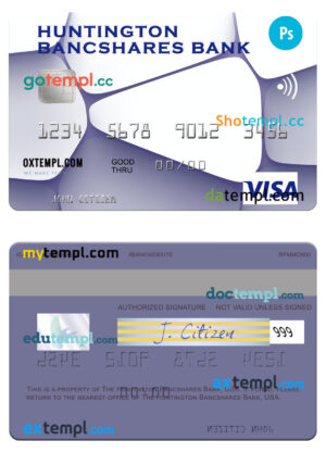 USA Huntington Bancshares Bank visa card template in PSD format