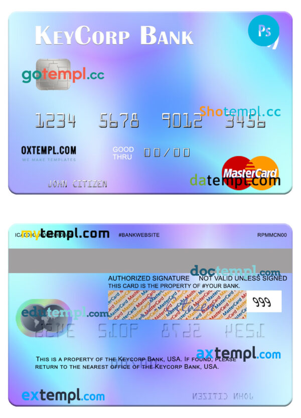 USA KeyCorp Bank mastercard template in PSD format
