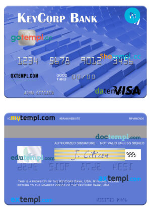 USA KeyCorp Bank visa card template in PSD format